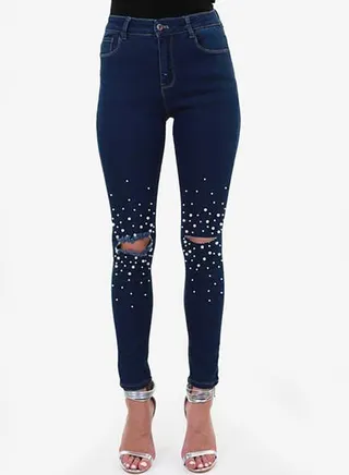 Pearl Knee Studs Denim Blue 