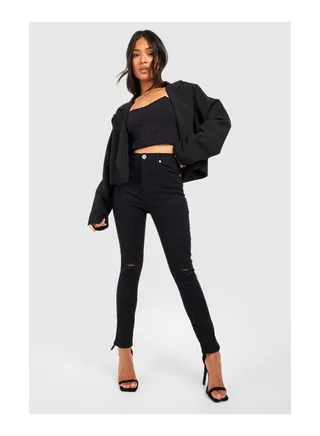 Petite High Rise Distressed Skinny Jeans 