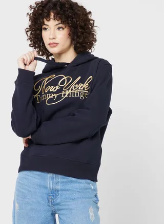 Drawstring Detail Printed Hoodie