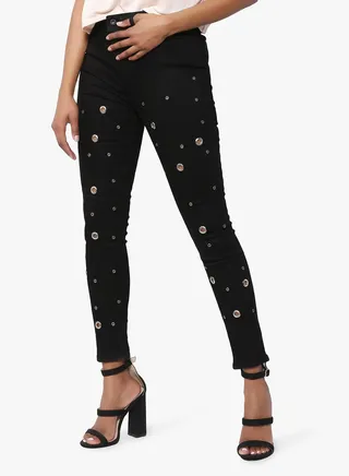 Rivet Detail Skinny Jeans Black 