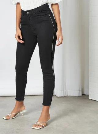 Rhinestone Embellished Skinny Jeans Black 