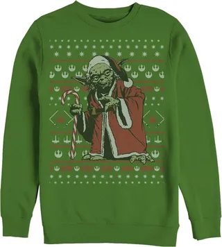 Men's Star Wars Ugly Christmas Santa Yoda Sweatshirt - Kelly Green - Small