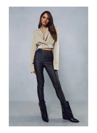Leather Look Coated Denim Skinny Jean 