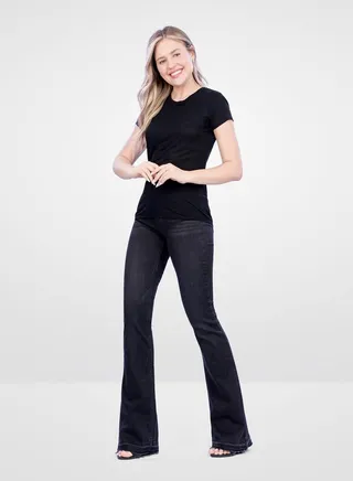 Web Denim Black Stretchable Flair Bottom Denim Pant Fashionable Comfort Fit Cotton Regular Jeans With Pockets For Women 