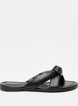 Solid Slip-On Slide Sandals With Knot Detail 