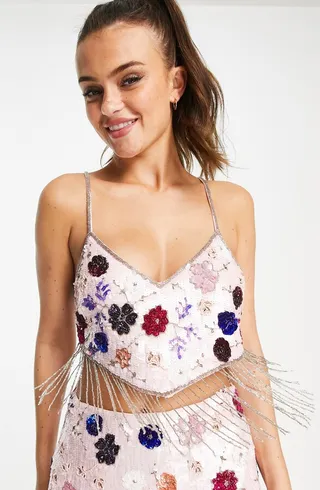 Sequin Fringe Crop Cami