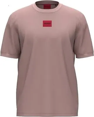 HUGO Men's Ribbed Crew Neck Regular Fit Center Logo T-Shirt