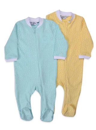 Yellow & Sky Blue soft Cotton baby Bodysuits with ice caps (2pack) 