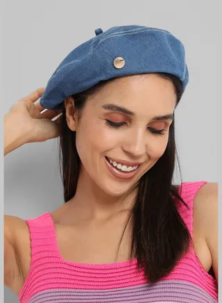 Casual Solid Denim Beret Cap For Women