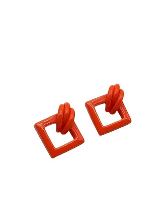 Square with three circles Earring Of Fluffy Women's Accessories-Orange 