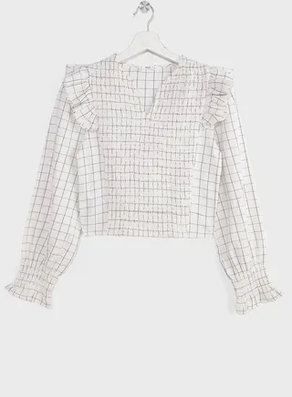 Youth Checked Frill Top 