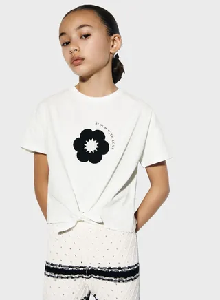 Kids Flower Print  Crew Neck T-Shirt 