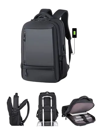 Waterproof Backpack School Bag with USB Port for Men Work Travel Flight Business Black 