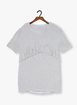 Kids Striped Short Sleeve Blouse White/Black 