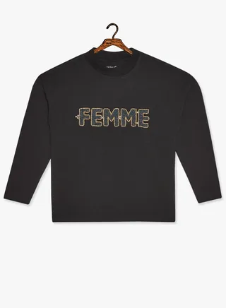 Kids French Text Long Sleeve T-Shirt Black 