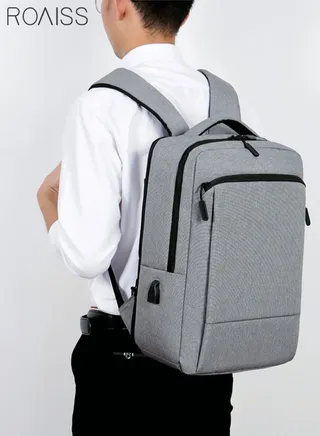 Scalable Waterproof Backpack Casual Breathable Large Capacity Oxford School Bag with USB Port for Men Work Travel Flight Business 15.6" Laptop Light Grey 