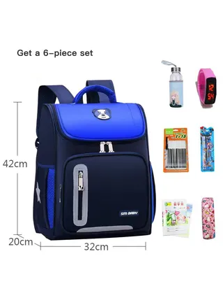Kids Backpack Set, Lightweight School Backpack for Kids Elementary Bookbag for Students with a water cup, pens, homework books, watch and pen bag-7pcs 