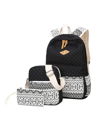 Set of 3 New Style Backpacks Black/White 
