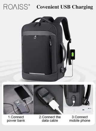 Fits 17 Inch Laptop Backpack Business Backpack 3 in 1 Scalable Capacity College Bookbag For Work School Travel Flight with USB Port Waterproof Casual Computer Daypack for Men Black 