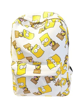 Cartoon Print Canvas Backpack White/Yellow 