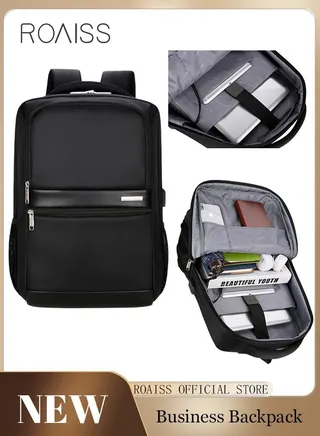 Business Backpack with USB Charging Port and Headphone Plug Waterproof Travel Backpack College School Computer Backpack for Men Women Fits 15.6 Inch Notebook Black 