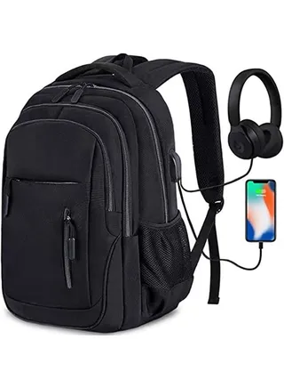 Business Backpack with USB Charging Port and Headphone Plug College School Bag Computer Backpack for Men Women Fits 15.6 Inch Notebook 