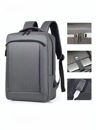 Multifunction Waterproof Backpack with USB Port Casual Minimalist Oxford for Men Dark Grey 