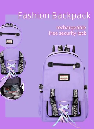 Purple Anti-Theft USB Charging Laptop Backpack Design Fashion Leisure Outdoor Backpack Usb Equipped With Anti-Theft Lock Rechargeable Durable Easy To Clean Strong Applicability Fashion Backpack 