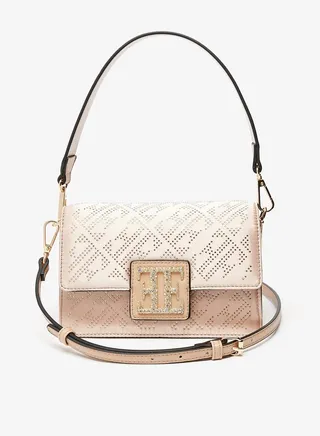 Women's Embellished Monogram Detail Satchel Bag with Detachable Strap