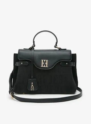 Women's Monogram Debossed Satchel Bag with Detachable Strap