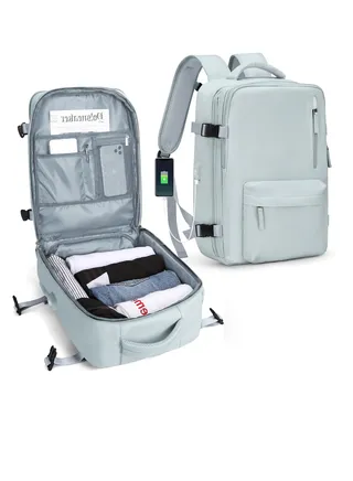 Large Travel Backpack, Waterproof Breathable Laptop Backpack with USB Charging Port Shoe Storage Bags for 15.6 Inch Laptop, for Hiking School Work Separable From Wet and Dry 180° Flip-top Design 