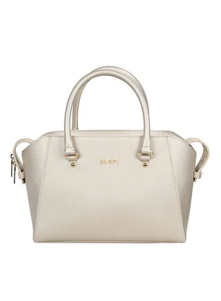 Satchel Leather Bag With Zippered Closure Gold 