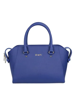 Satchel Leather Bag With Zippered Closure Sax Blue 