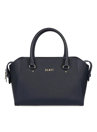 Satchel Leather Bag With Zippered Closure Dark Blue 