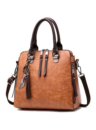 Leather Classy Zipper Crossbody Bag, Women Leather Satchel Handbag 