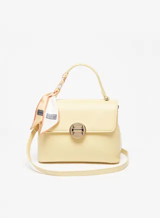 Womens Solid Satchel Bag with Scarf Detail and Metallic Clasp