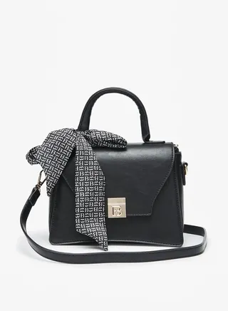 Women Solid Satchel Bag with Detachable Strap and Tie-Ups