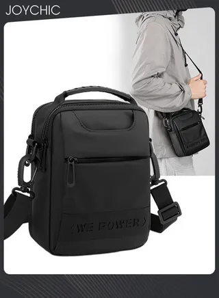 New Simple Men's Small Bag Trendy Waterproof Crossbody Bag for Travel Hiking with Detachable Strap Black 