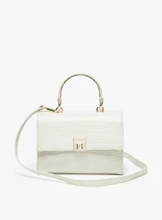 Women Textured Satchel Bag with Detachable Strap and Flap Closure 