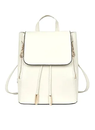 Faux Leather School Backpack Beige 