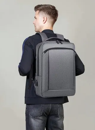 Multifunction Waterproof Backpack with USB Port Casual Minimalist Oxford for Men Dark Grey 