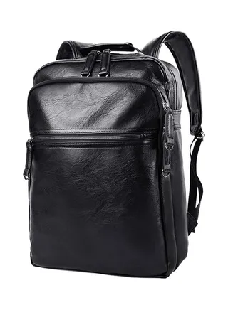 Leather Usb Travel Computer School Backpack Black 