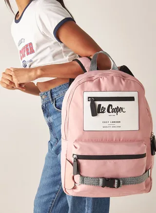 Logo Print Backpack with Adjustable Straps 