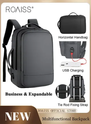 Waterproof Nylon Backpack Casual Scalable Capacity Large Capacity Laptop Multifunction Breathable School Bag with USB Port for Men Work Travel Flight Business Black 