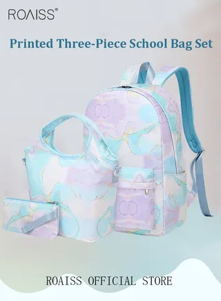 3 Piece Backpack Set Large Capacity Waterproof and Wear Resistant Same Color Series Lunch Bag and Pencil Case 