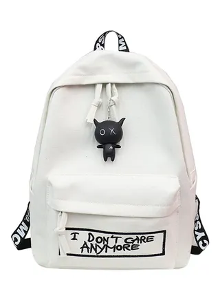 Zipper Closure Backpack White 