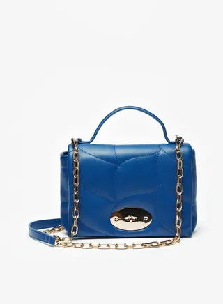 Women Quilted Satchel Bag with Detachable Chain Strap and Clasp Closure