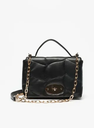 Quilted Satchel Bag with Detachable Chain Strap and Clasp Closure By Shoexpress