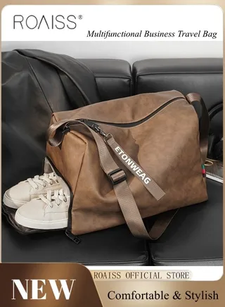 Leather Crossbody Shoulder Bag for Men and Women Large Capacity Anti Theft Casual Fitness Satchel with Zipper with Separate Shoe Compartment 