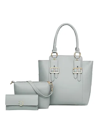 Zipper Closure Shoulder Bag Set Grey 